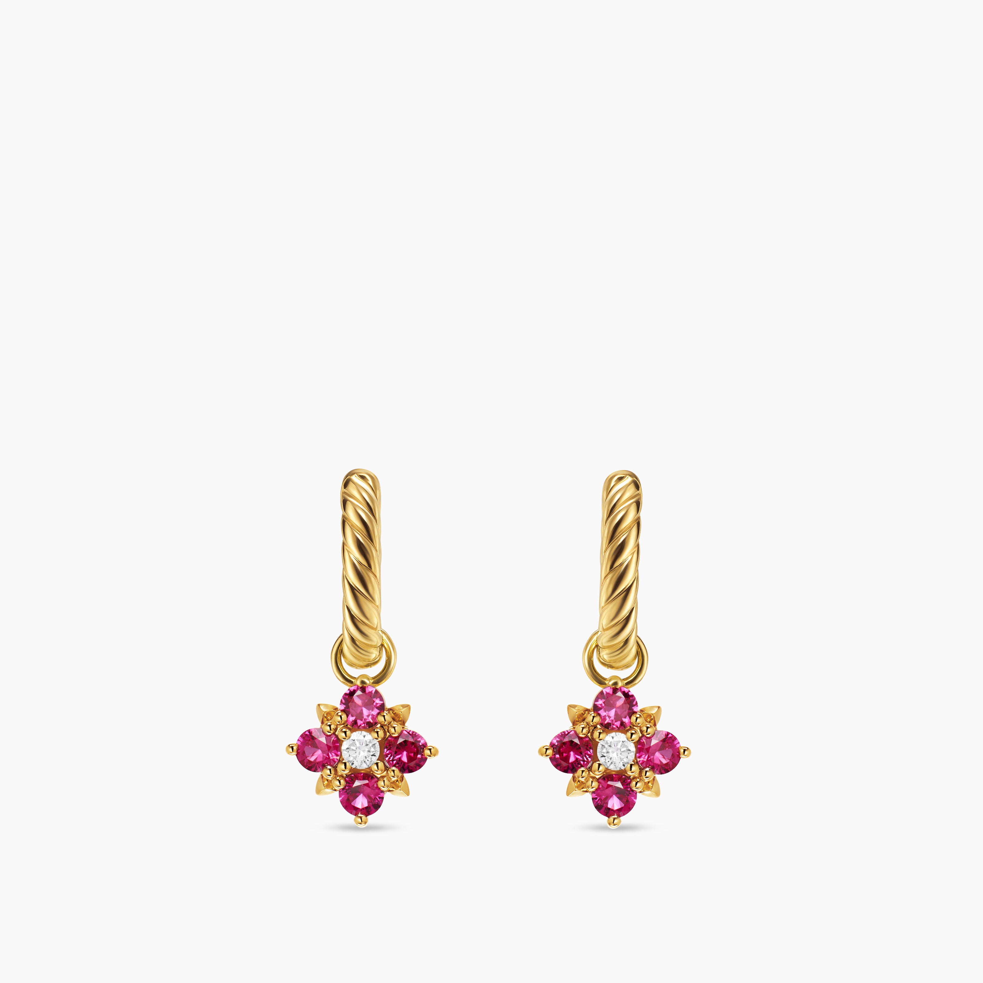 Womens Petite Modern Renaissance&reg; Color Drop Earrings in 18K Yellow Gold with Ruby and Diamonds, 18mm