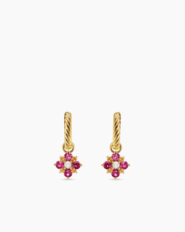 Petite Modern Renaissance® Color Drop Earrings in 18K Yellow Gold with Ruby and Diamonds, 18mm