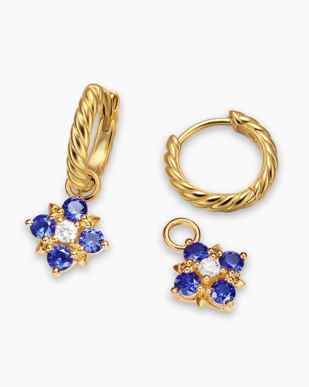 Womens Petite Modern Renaissance® Color Drop Earrings in 18K Yellow Gold with Sapphire and Diamonds, 18mm