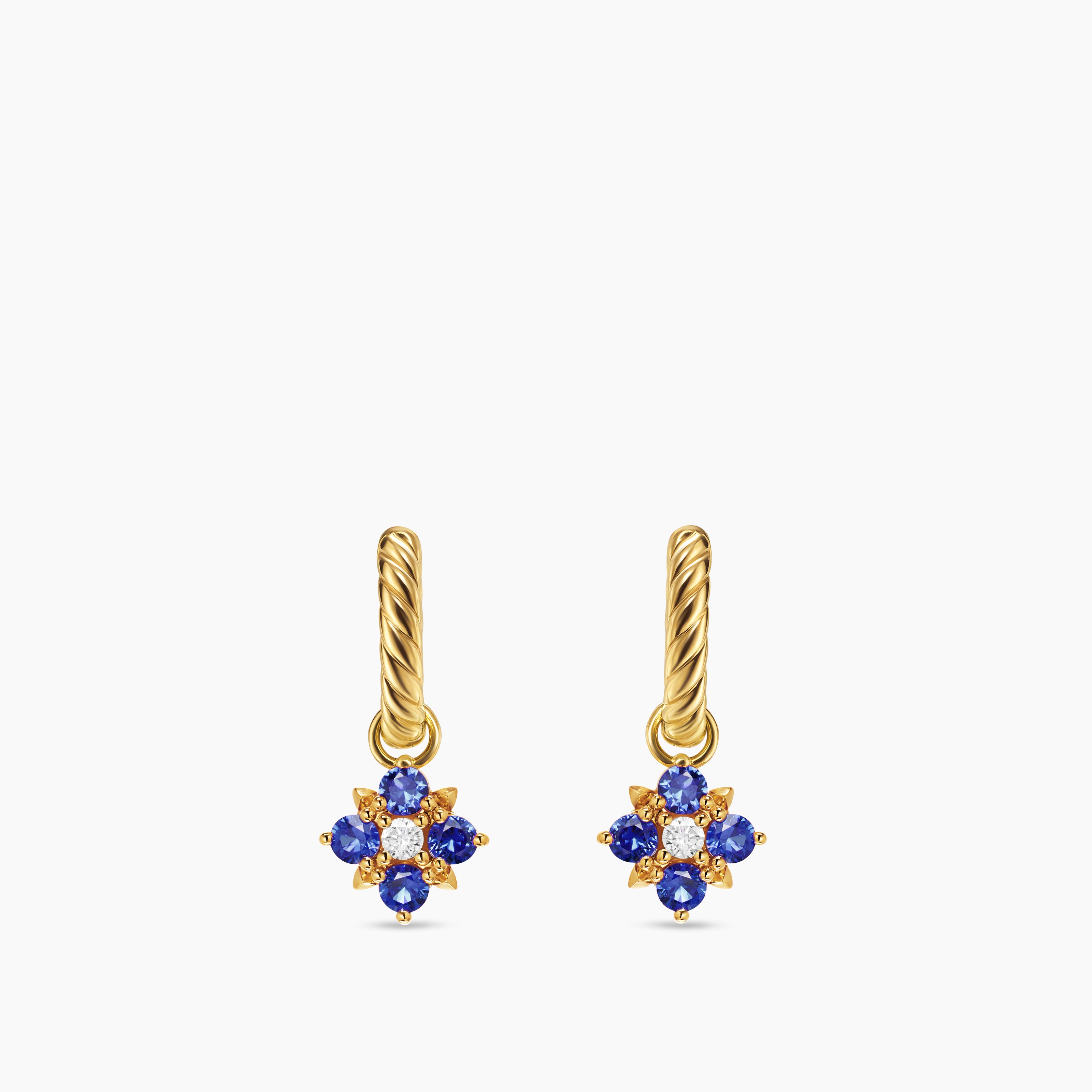 Womens Petite Modern Renaissance&reg; Color Drop Earrings in 18K Yellow Gold with Sapphire and Diamonds, 18mm