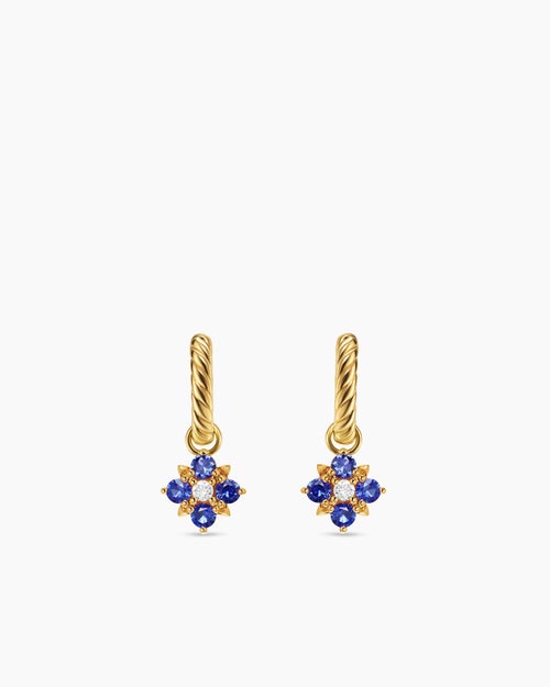 Womens Petite Modern Renaissance® Color Drop Earrings in 18K Yellow Gold with Sapphire and Diamonds, 18mm