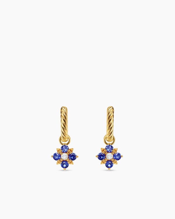 Petite Modern Renaissance® Color Drop Earrings in 18K Yellow Gold with Sapphire and Diamonds, 18mm