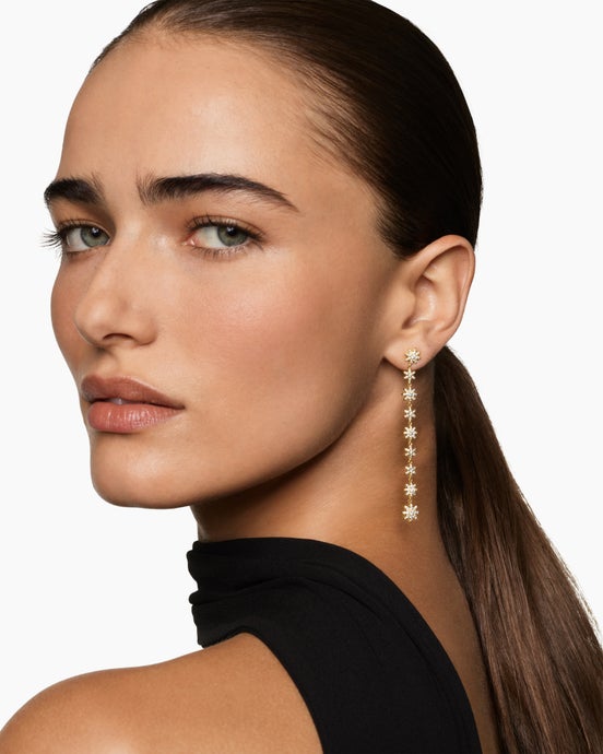 Starburst Drop Earrings in 18K Yellow Gold with Diamonds, 70.9mm