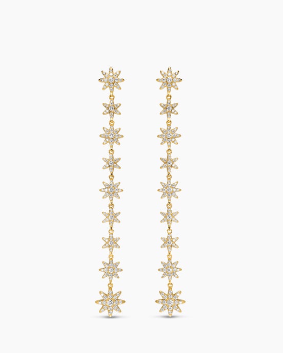 Starburst Drop Earrings in 18K Yellow Gold with Diamonds, 70.9mm