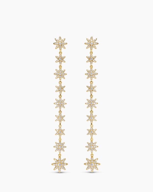 Starburst Drop Earrings in 18K Yellow Gold with Diamonds, 70.9mm