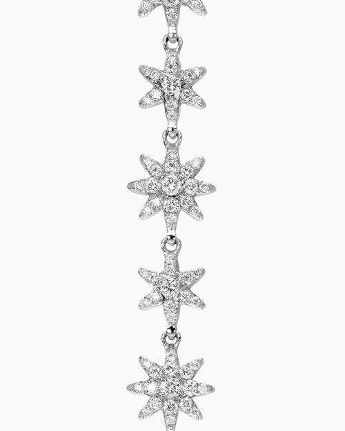 Womens Starburst Drop Earrings in 18K White Gold with Diamonds, 70.9mm