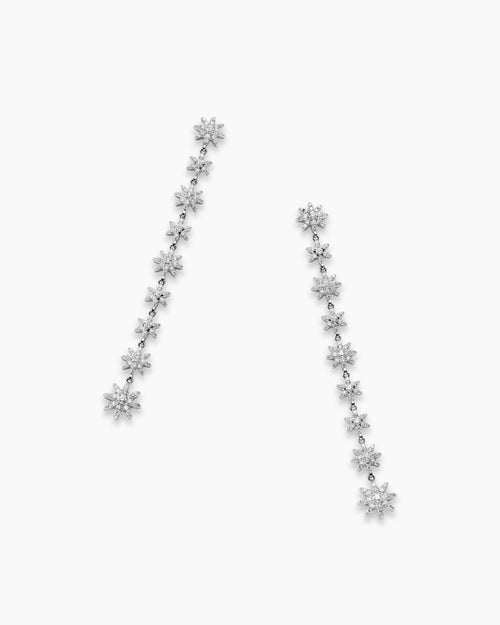 Womens Starburst Drop Earrings in 18K White Gold with Diamonds, 70.9mm