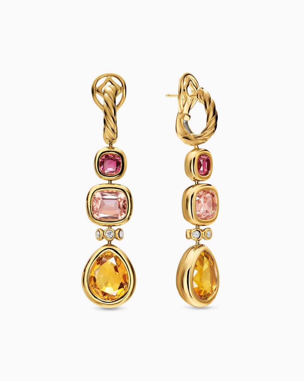 Womens DY Mercer® Statement Stone Drop Earrings in 18K Yellow Gold with Citrine, Morganite, Pink Tourmalines and Diamonds, 52mm