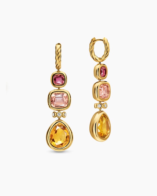 Boucles d’oreilles pendantes DY Mercer® tendance à pierres, en or jaune 18 carats avec citrine, morganite, tourmalines roses et diamants, 52 mm