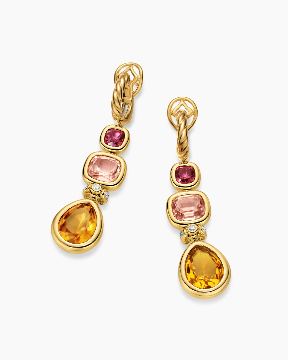 Womens DY Mercer® Statement Stone Drop Earrings in 18K Yellow Gold with Citrine, Morganite, Pink Tourmalines and Diamonds, 52mm