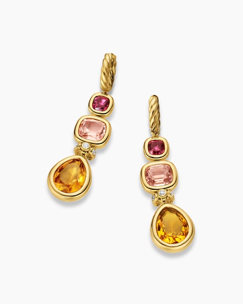 Womens DY Mercer® Statement Stone Drop Earrings in 18K Yellow Gold with Citrine, Morganite, Pink Tourmalines and Diamonds, 52mm