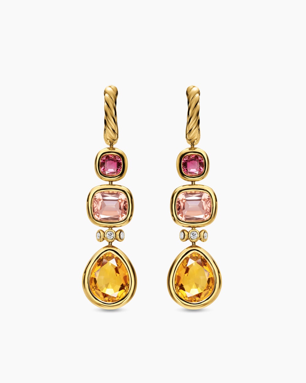 Womens DY Mercer® Statement Stone Drop Earrings in 18K Yellow Gold with Citrine, Morganite, Pink Tourmalines and Diamonds, 52mm