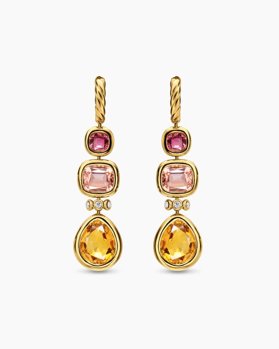 DY Mercer® Statement Stone Drop Earrings in 18K Yellow Gold with Citrine, Morganite, Pink Tourmalines and Diamonds, 52mm