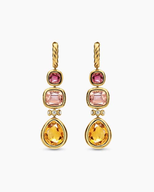 Womens DY Mercer® Statement Stone Drop Earrings in 18K Yellow Gold with Citrine, Morganite, Pink Tourmalines and Diamonds, 52mm