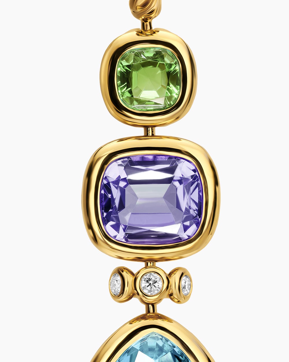 Womens DY Mercer® Statement Stone Drop Earrings in 18K Yellow Gold with Sky Blue Topaz, Iolite, Green Tourmalines and Diamonds, 52mm