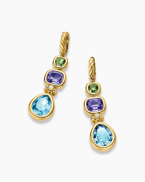 Womens DY Mercer® Statement Stone Drop Earrings in 18K Yellow Gold with Sky Blue Topaz, Iolite, Green Tourmalines and Diamonds, 52mm