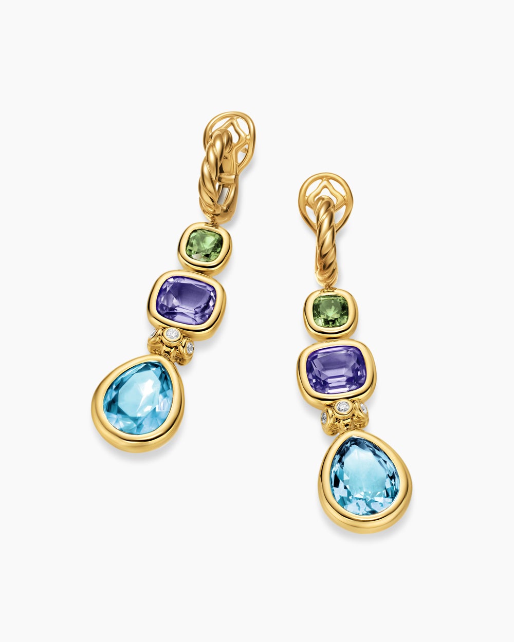 Womens DY Mercer® Statement Stone Drop Earrings in 18K Yellow Gold with Sky Blue Topaz, Iolite, Green Tourmalines and Diamonds, 52mm