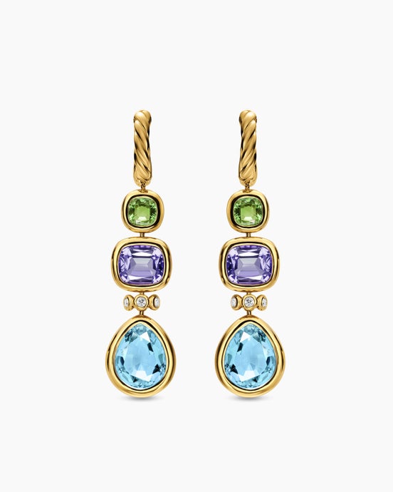 DY Mercer® Statement Stone Drop Earrings in 18K Yellow Gold with Sky Blue Topaz, Iolite, Green Tourmalines and Diamonds, 52mm