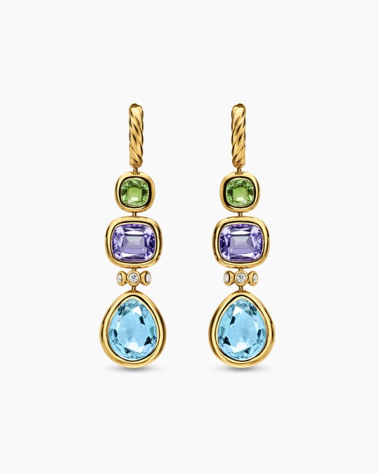 DY Mercer® Statement Stone Drop Earrings in 18K Yellow Gold with Sky Blue Topaz, Iolite, Green Tourmalines and Diamonds, 52mm