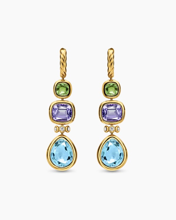 DY Mercer® Statement Stone Drop Earrings in 18K Yellow Gold with Sky Blue Topaz, Iolite, Green Tourmalines and Diamonds, 52mm