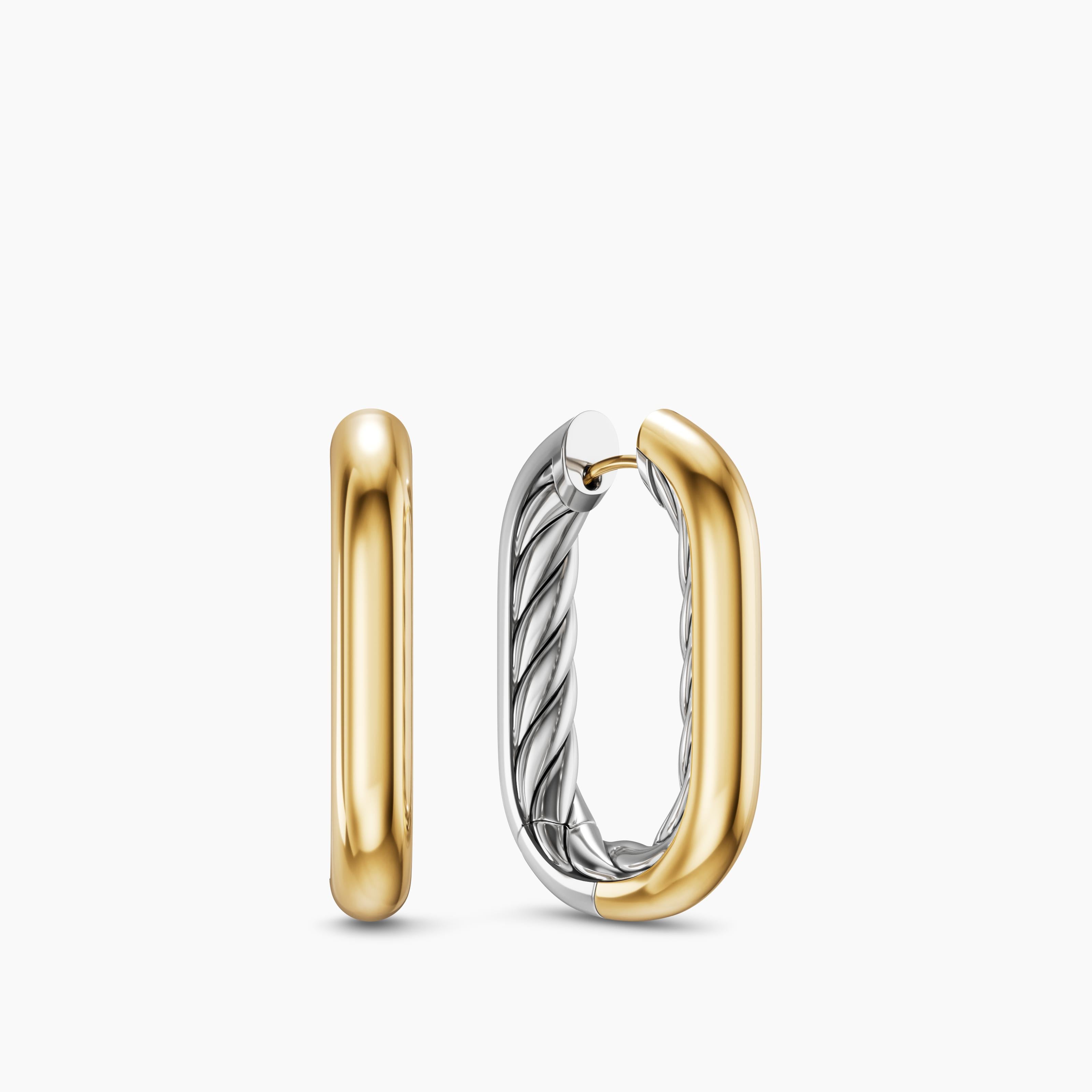 Womens DY Madison&reg; Smooth Hoop Earrings in Sterling Silver with 14K Yellow Gold, 29.5mm
