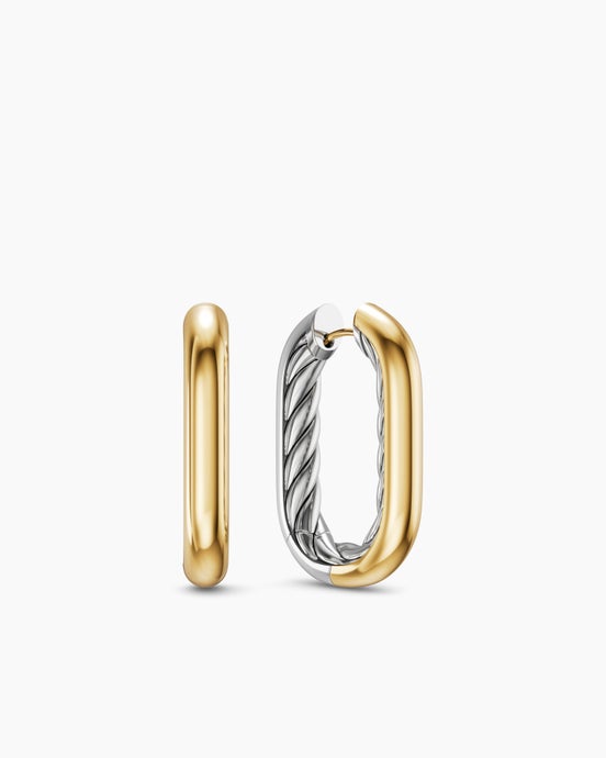 DY Madison® Smooth Hoop Earrings in Sterling Silver with 14K Yellow Gold, 29.5mm
