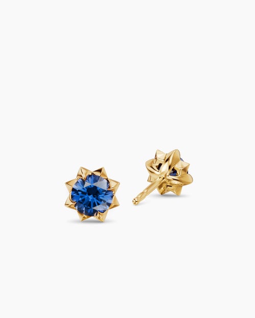 Womens Petite Pavé Stud Earrings in 18K Yellow Gold with Blue Sapphires, 5mm