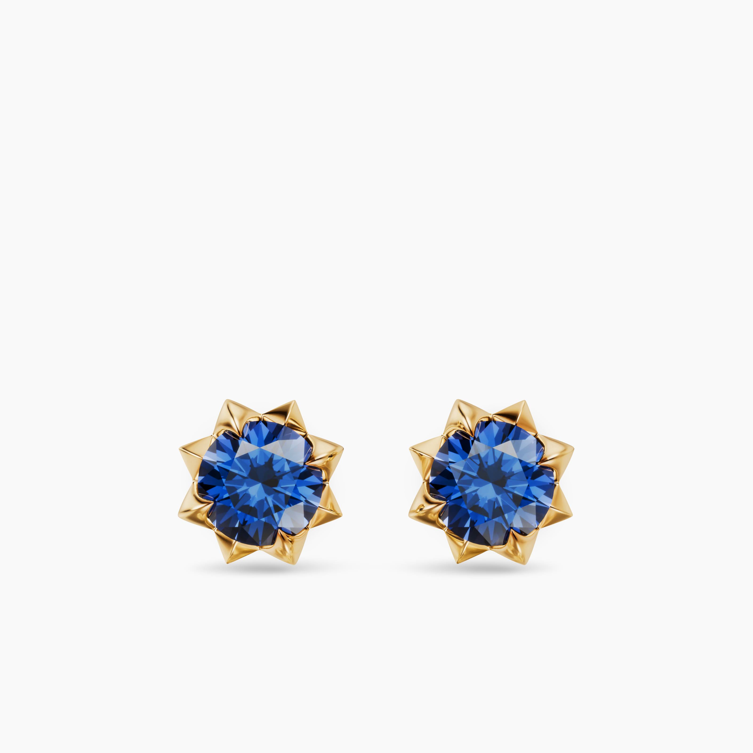 Womens Petite Pav&eacute; Stud Earrings in 18K Yellow Gold with Blue Sapphires, 5mm
