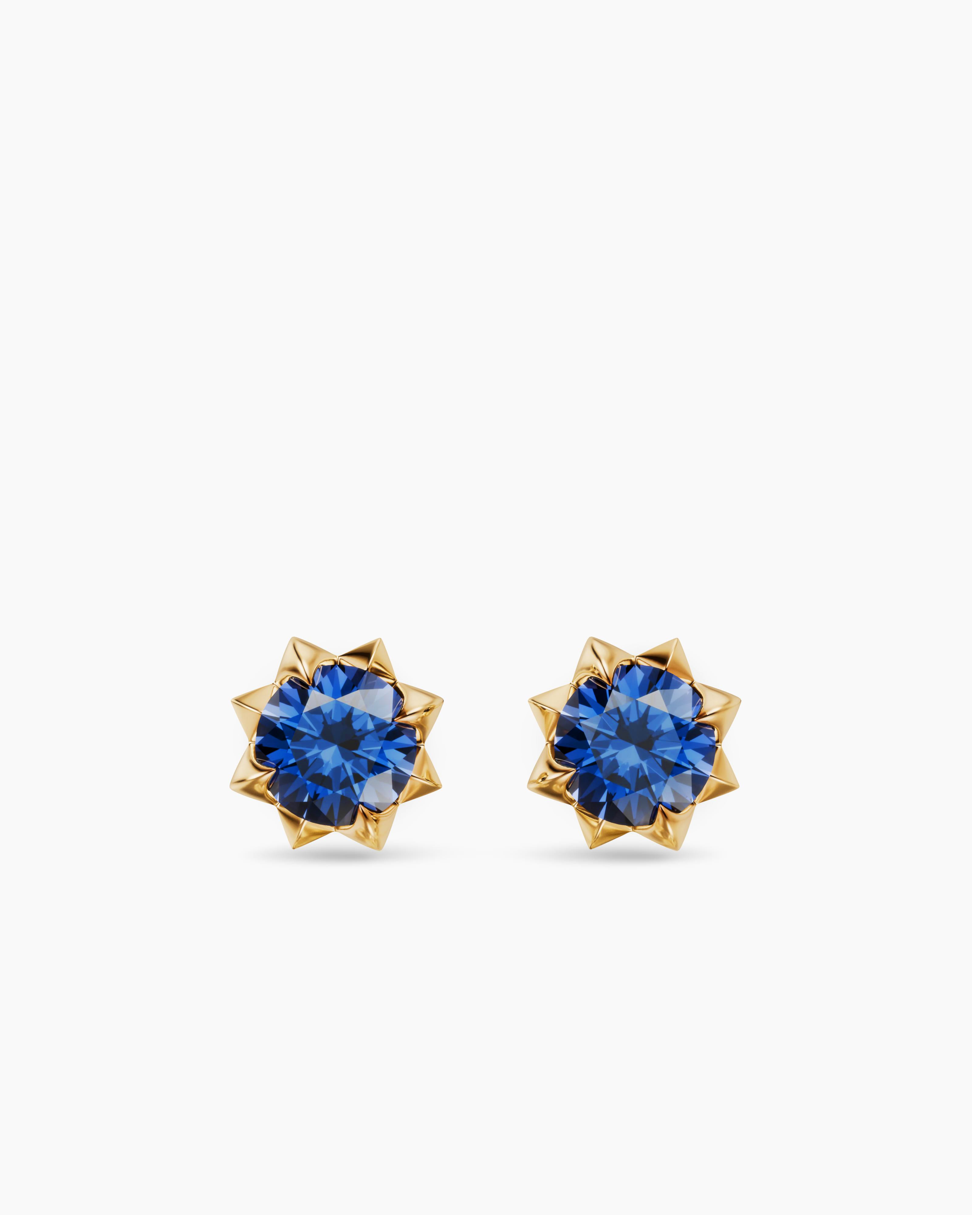 Womens Petite Pav&eacute; Stud Earrings in 18K Yellow Gold with Blue Sapphires, 5mm