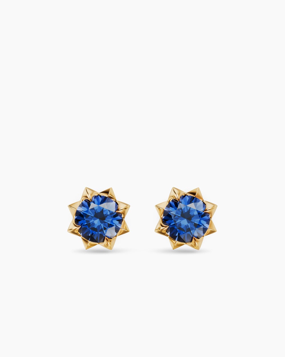 Womens Petite Pavé Stud Earrings in 18K Yellow Gold with Blue Sapphires, 5mm