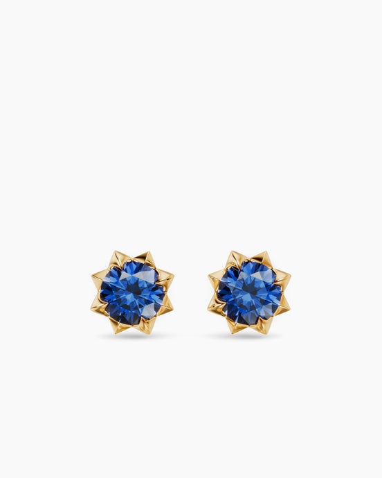 Petite Pavé Stud Earrings in 18K Yellow Gold with Blue Sapphires, 5mm