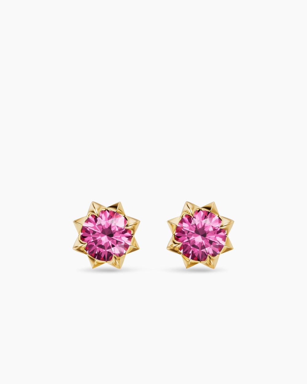 Womens Petite Pavé Stud Earrings in 18K Yellow Gold with Pink Sapphires, 5mm
