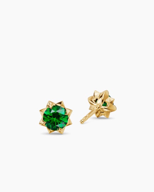 Womens Petite Pavé Stud Earrings in 18K Yellow Gold with Tsavorites, 5mm