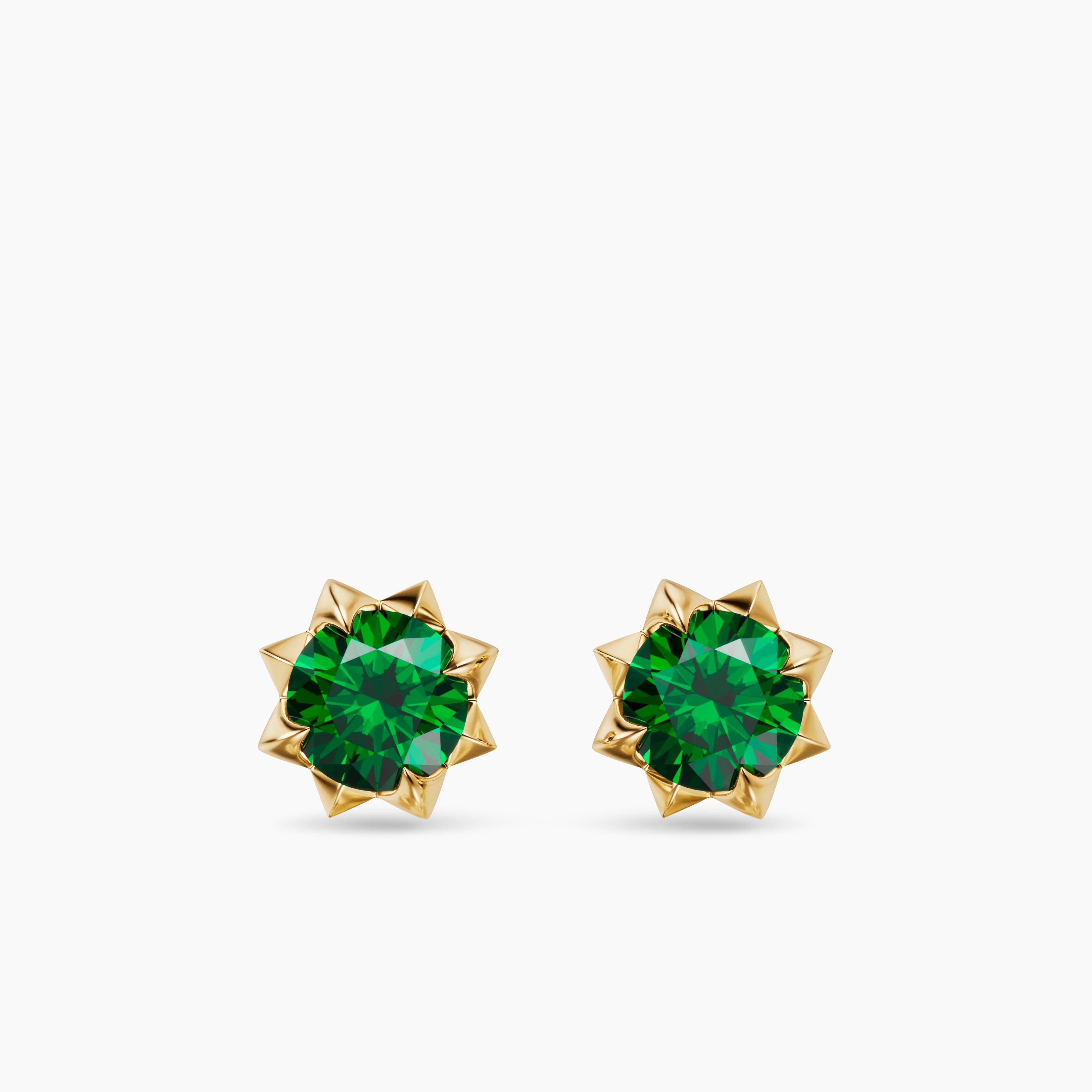 Womens Petite Pav&eacute; Stud Earrings in 18K Yellow Gold with Tsavorites, 5mm