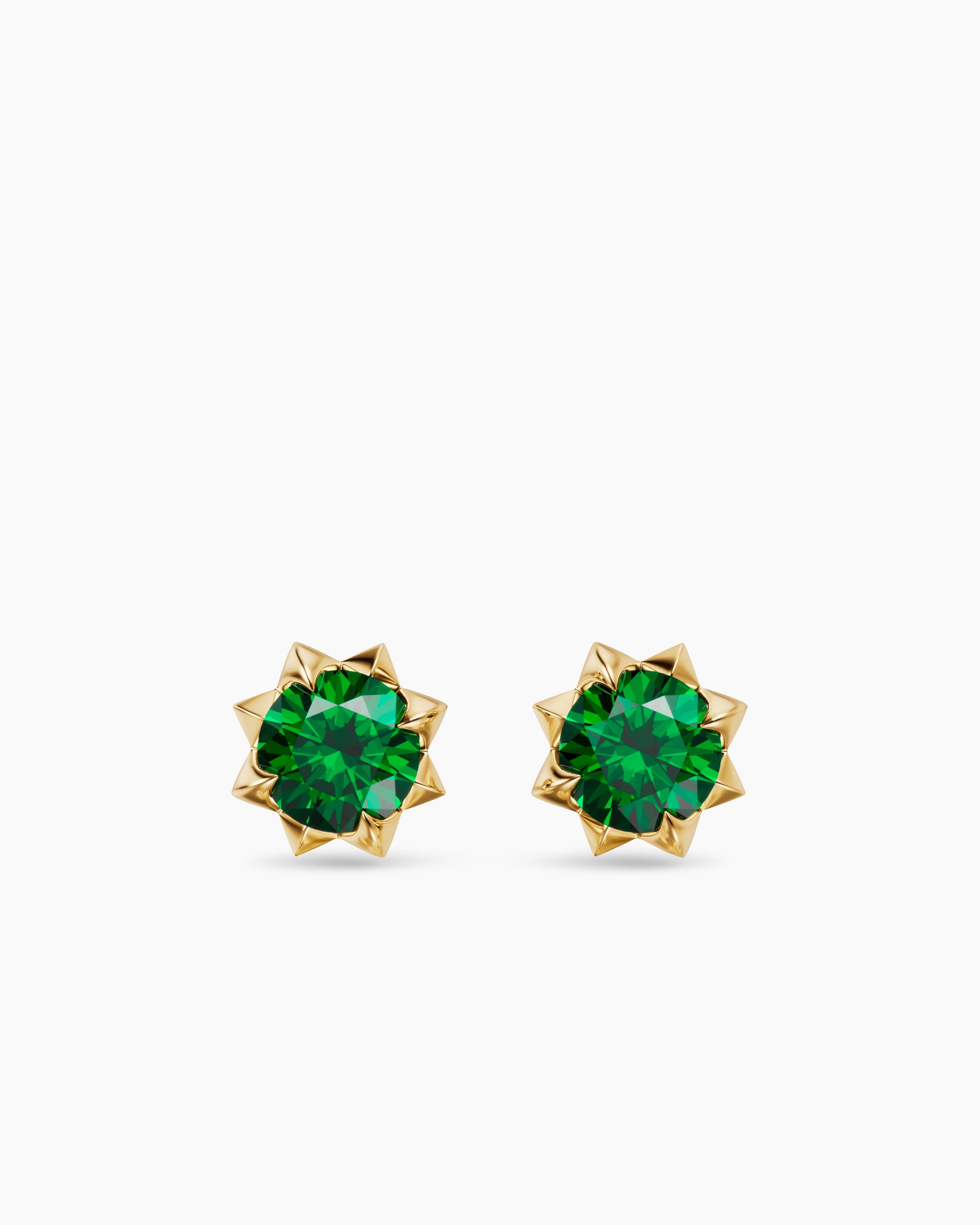 Womens Petite Pav&eacute; Stud Earrings in 18K Yellow Gold with Tsavorites, 5mm