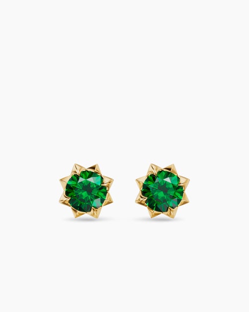 Womens Petite Pavé Stud Earrings in 18K Yellow Gold with Tsavorites, 5mm