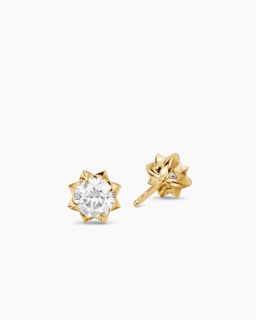 Womens Petite Pavé Stud Earrings in 18K Yellow Gold with Diamonds, 5mm