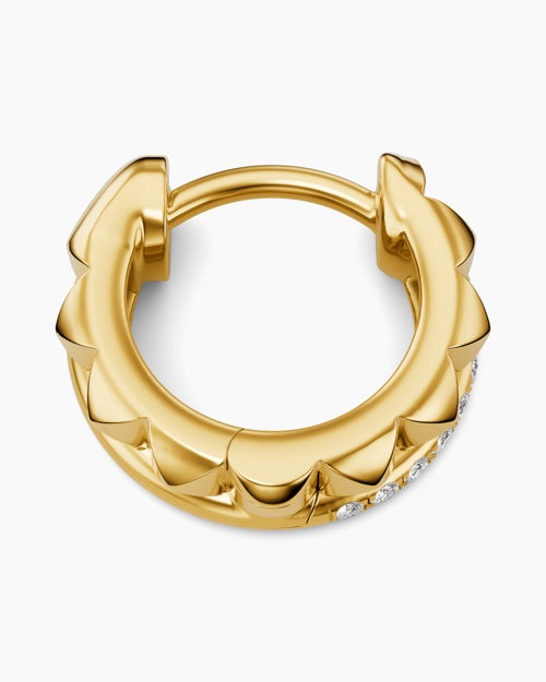 Womens Petite Pavé Two Row Hoop Earrings in 18K Yellow Gold with Diamonds, 11.2mm