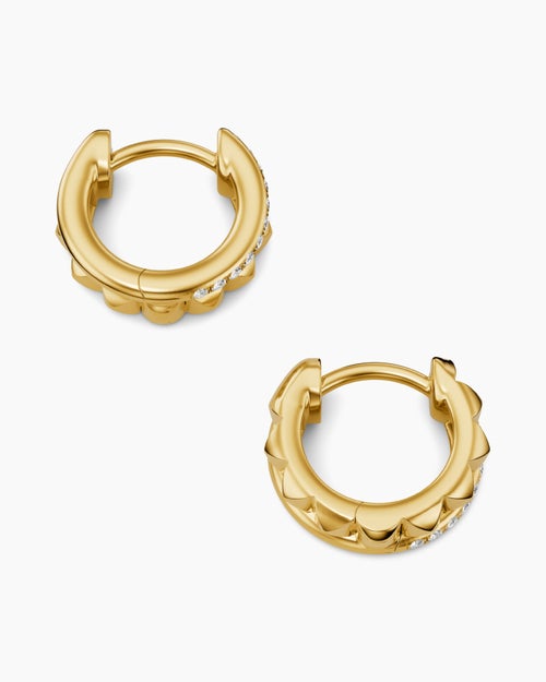 Womens Petite Pavé Two Row Hoop Earrings in 18K Yellow Gold with Diamonds, 11.2mm