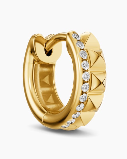 Womens Petite Pavé Two Row Hoop Earrings in 18K Yellow Gold with Diamonds, 11.2mm