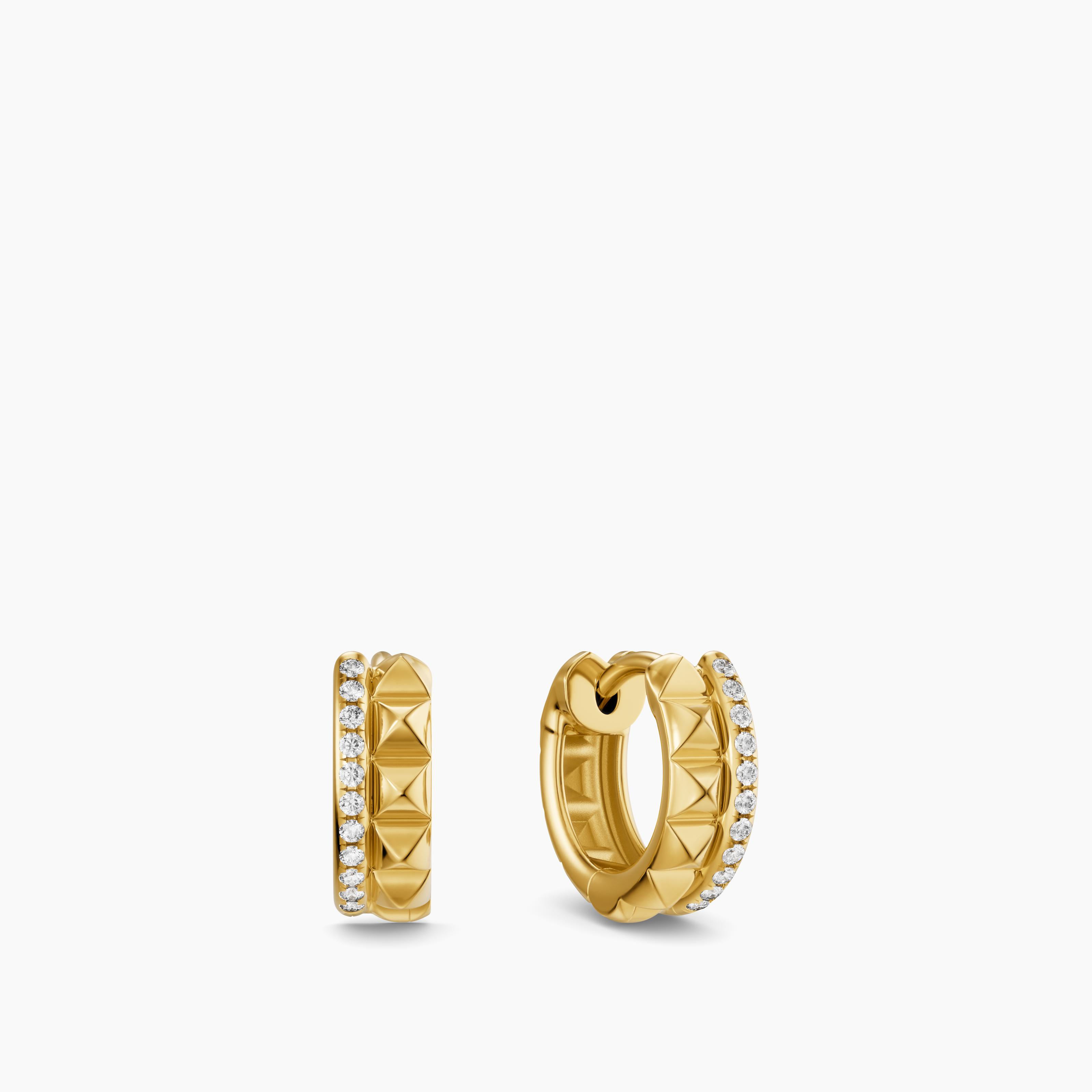 Womens Petite Pav&eacute; Two Row Hoop Earrings in 18K Yellow Gold with Diamonds, 11.2mm
