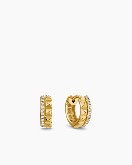 Petite Pavé Two Row Hoop Earrings in 18K Yellow Gold with Diamonds, 11.2mm