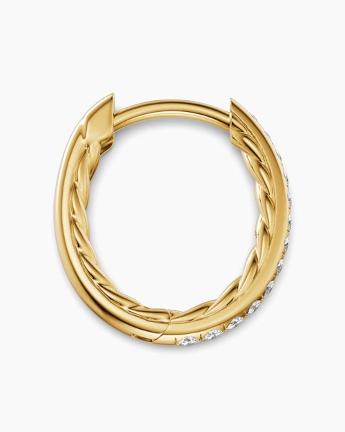 Womens Petite Pavé Hoop Earrings in 18K Yellow Gold with Diamonds, 12.7mm