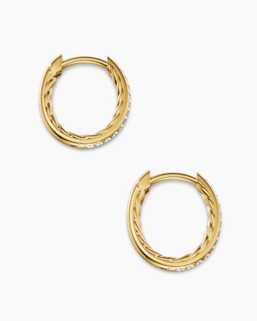 Womens Petite Pavé Hoop Earrings in 18K Yellow Gold with Diamonds, 12.7mm
