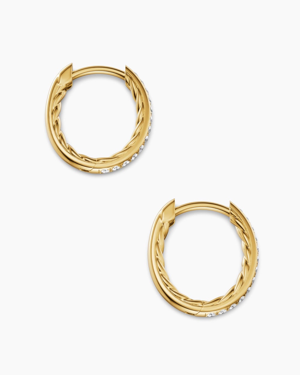 Womens Petite Pavé Hoop Earrings in 18K Yellow Gold with Diamonds, 12.7mm