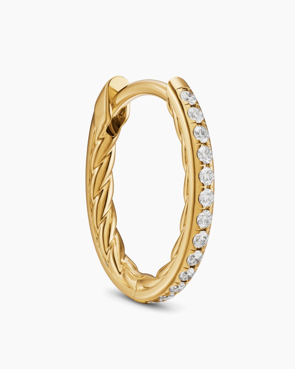Womens Petite Pavé Hoop Earrings in 18K Yellow Gold with Diamonds, 12.7mm