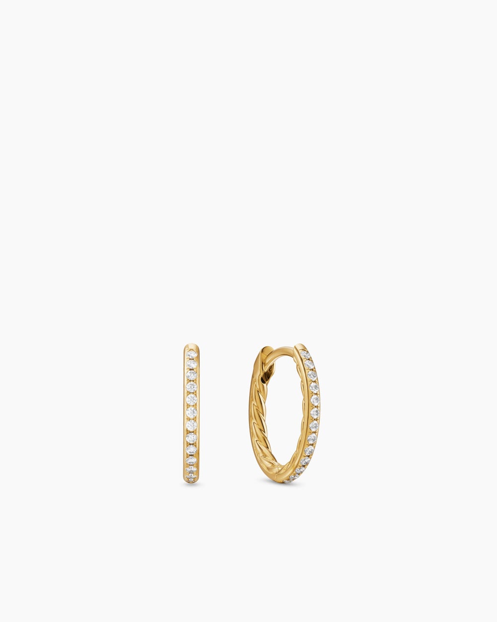 Womens Petite Pavé Hoop Earrings in 18K Yellow Gold with Diamonds, 12.7mm