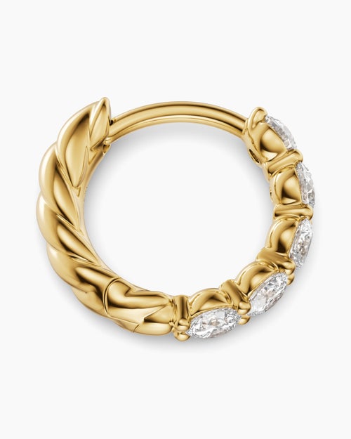 Womens Petite Pavé Hoop Earrings in 18K Yellow Gold with Diamonds, 10.2mm