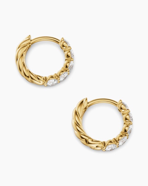 Womens Petite Pavé Hoop Earrings in 18K Yellow Gold with Diamonds, 10.2mm