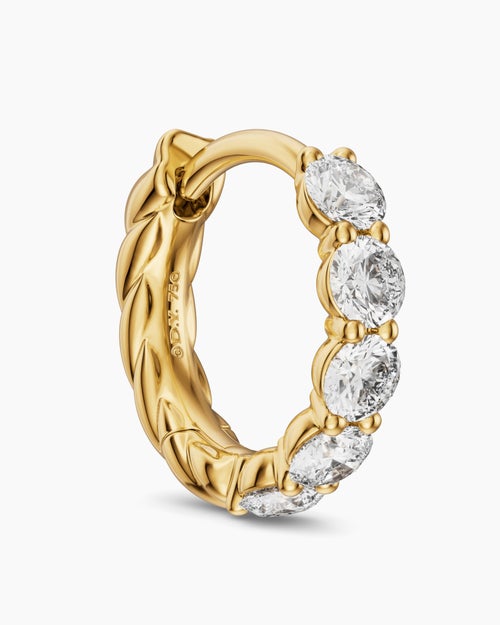 Womens Petite Pavé Hoop Earrings in 18K Yellow Gold with Diamonds, 10.2mm